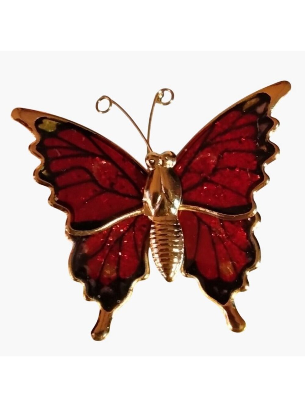 Colorful Enamel Butterfly Pin Red Gold Tone Vibrant Decorative Boho Jewelry